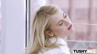 Insatiable light-haired honey is getting pummeled in the caboose, while her bf is on his way home