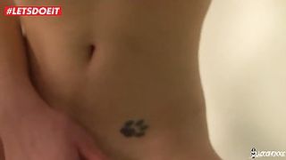 Slender, first-timer teenie with a smallish tat is throating her neighbor's manstick and railing it frantically