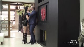 Huge-Boobed brown-haired silly takes 2 stiffys