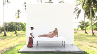 Bare woman gets caressed