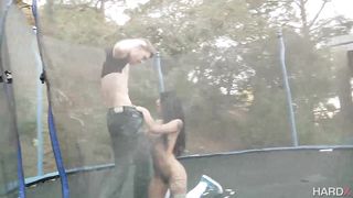 Fit brown-haired is doing her butt exercise routine that includes a pinkish fuck stick and a stiff chisel