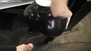 Muddy blondie superslut, Lara is getting down on all fours on the floor and fellating a insane lover’s large bone