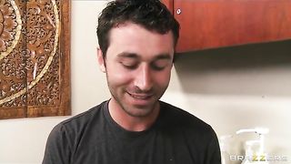 Angela Attinson is getting screwed in the arse, while at work and groaning from elation while spunking