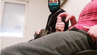 Muslim dame is providing a hj to a random, nasty guy, in front of a covert camera