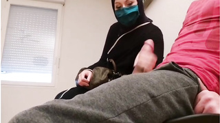 Muslim dame is providing a hj to a random, nasty guy, in front of a covert camera
