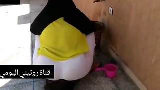 Arabic gal isn't aware that a mischievous neighbor is gazing at her monstrous donk, all day long