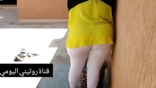 Arabic gal isn't aware that a mischievous neighbor is gazing at her monstrous donk, all day long