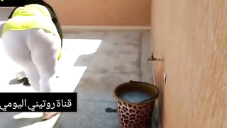 Arabic gal isn't aware that a mischievous neighbor is gazing at her monstrous donk, all day long