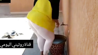 Arabic gal isn't aware that a mischievous neighbor is gazing at her monstrous donk, all day long