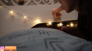 Nerdy black-haired is inhaling a humungous faux-cock in the middle of the night, just for joy