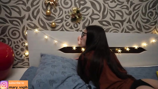 Nerdy black-haired is inhaling a humungous faux-cock in the middle of the night, just for joy