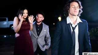 Scorching brown-haired was prepared for the prom night but got active having fuckfest with her step- stepbro