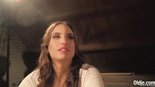 Elderly boy is getting a oral from a much junior damsel and drilling her brains out