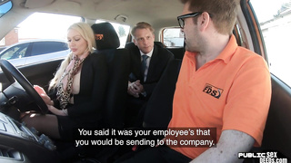 Busty brit publicly fucks during driving lesson