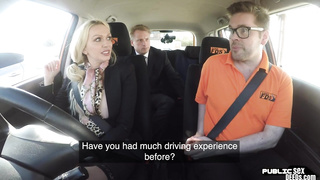 Busty brit publicly fucks during driving lesson