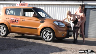 Busty brit publicly fucks during driving lesson