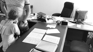 The chief pulverizes his lil' assistant on the office table and films it on covert camera