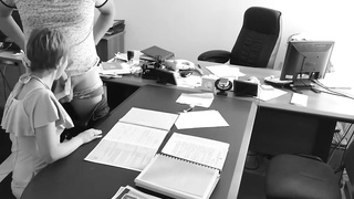 The chief pulverizes his lil' assistant on the office table and films it on covert camera