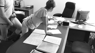 The chief pulverizes his lil' assistant on the office table and films it on covert camera