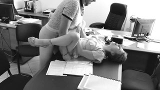 The chief pulverizes his lil' assistant on the office table and films it on covert camera