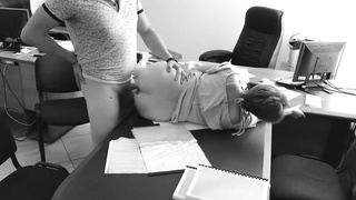 The chief pulverizes his lil' assistant on the office table and films it on covert camera