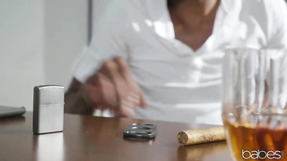 Black man is about to drill a fascinating, white towheaded, until she begins wailing from sheer pleasure