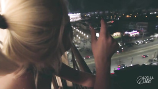 Awesome ash-blonde is getting frigged on the balcony in the middle of the night and liking it