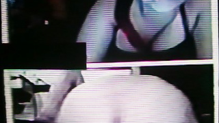 Young College girl laughs & waves watching my strip show