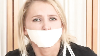 Blinded ash-blonde in black footwear with high high-heeled slippers, Alix Lynx got corded up cock-squeezing and luved it