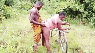 Round, African lady is about to get humped in the nature, until she gets downright sated