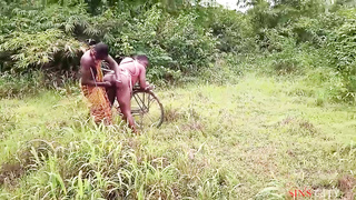 Round, African lady is about to get humped in the nature, until she gets downright sated
