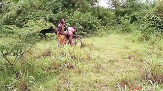 Round, African lady is about to get humped in the nature, until she gets downright sated