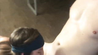 Fit stunner gave a suck off to her eyes covered paramour, before railing his rock stiff penis