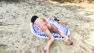 Bare VictoriaKai - Beautyful lean dark haired gals, solo outdoors in the forest, drilling with a fuck stick