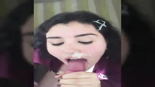 Adorable unexperienced gals are getting facial cumshot cum shots after deepthroating beefsticks in front of the camera