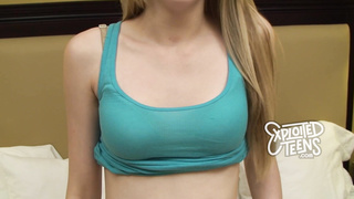 Petite 18 yr old blonde with nice tits sucks a fat cock