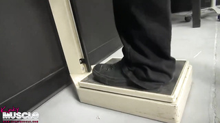 Beefy platinum-blonde doll is in the mood for some female dominance act, with a clean-shaved stud