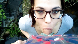 Public dt on a walk in the forest