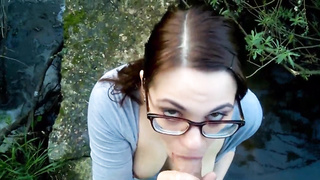 Public dt on a walk in the forest