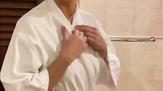 Big-Titted stunner is having a bathroom in front of the camera, just for the joy of it