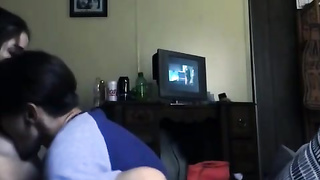 Infatuating teenager brown-haired with diminutive baps is poking her ex in front of the camera