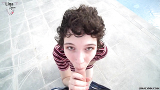 Ultra-Cute dark-haired, Lina Lynn is deepthroating her greatest buddy's beef whistle, to make him spew out from gusto