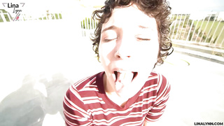 Ultra-Cute dark-haired, Lina Lynn is deepthroating her greatest buddy's beef whistle, to make him spew out from gusto