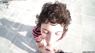 Ultra-Cute dark-haired, Lina Lynn is deepthroating her greatest buddy's beef whistle, to make him spew out from gusto