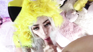 Whorey Pikachu doll is throating schlong like a real professional, before getting inserted with it