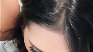 Insatiable brown-haired is throating her favourite fake penis in front of the camera, just for joy