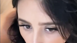 Insatiable brown-haired is throating her favourite fake penis in front of the camera, just for joy