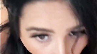 Insatiable brown-haired is throating her favourite fake penis in front of the camera, just for joy