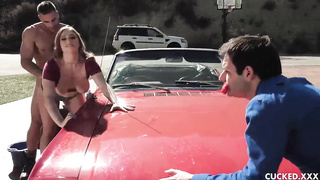 Skylar Snow Is A Inborn Hefty Breast Sex Addict Who Cucks Her Hubby With The Truck Polisher