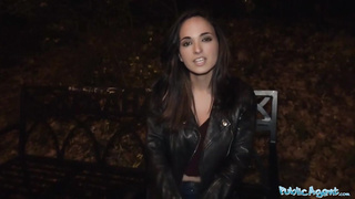 Spanish dark-haired got a bunch of money from a naughty stranger to have orgy with him